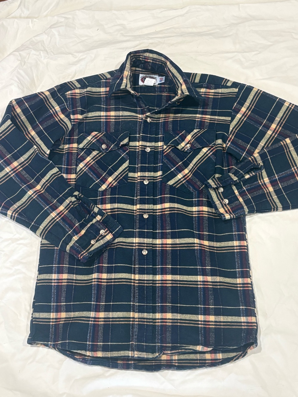Vintage Johnson Woolen Mills Green Mountain Flannel Shirt Spruce Navy S Made US